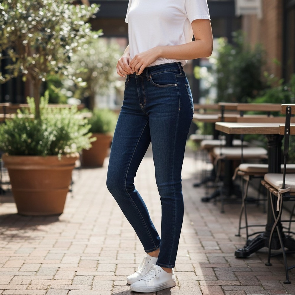 Loft Womens Dark Wash High Rise Skinny Jeans Indigo Denim Pants Classic 5-Pocket